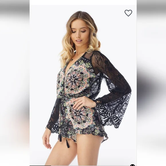 SKY YAMIR ROMPER BACK LACE V NECK WAIST STRAP LONG WING SLEEVES SIZE Medium - Picture 5 of 15